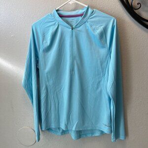 L.L. Bean Womens M Quarter-Zip Pullover Floral Print Performance Top Blue Lightw